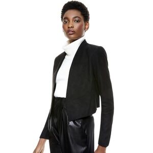 NWT!! ALICE + OLIVIA Harvey Suede Jacket Leather Solid Black Cropped X-Small